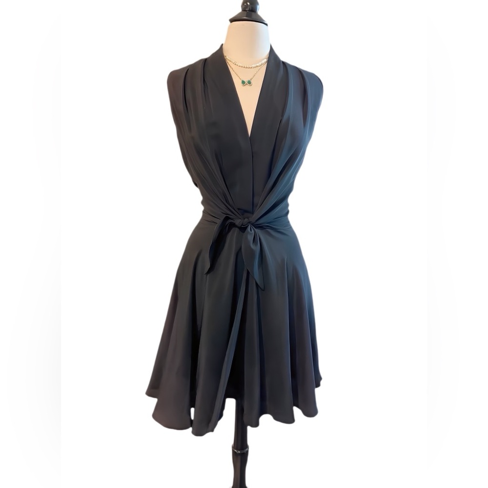Amanda Uprichard Black Silk Front Tie Dress NWOT